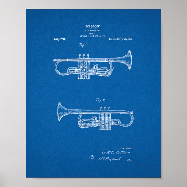 Design för ett trumpetpatent - Blåkopia Poster (Framsidan)