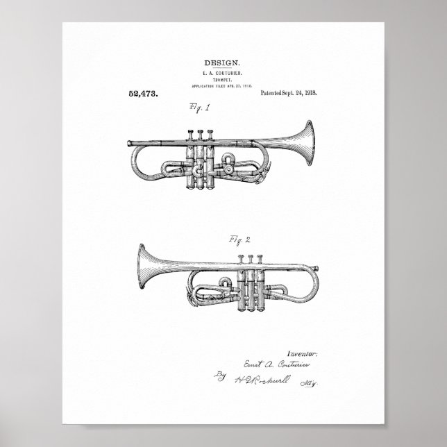Design för ett trumpetpatent poster (Framsidan)