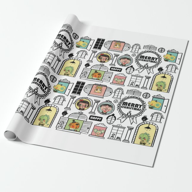 Design för fönster för julmönster djur presentpapper (Utrullad)