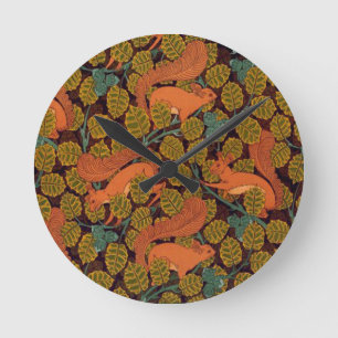 Design för för vintageart décoekorre och löv rund klocka