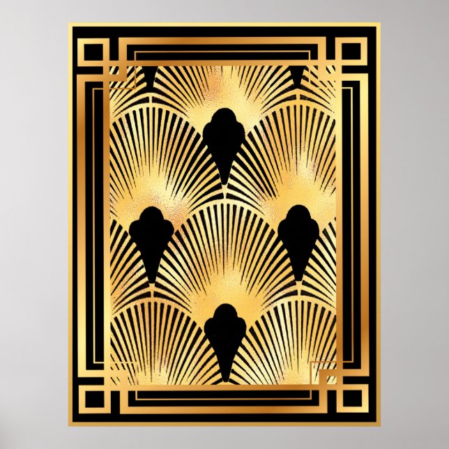 Design för guld och svart konst Deco Fläkt Poster (Framsidan)