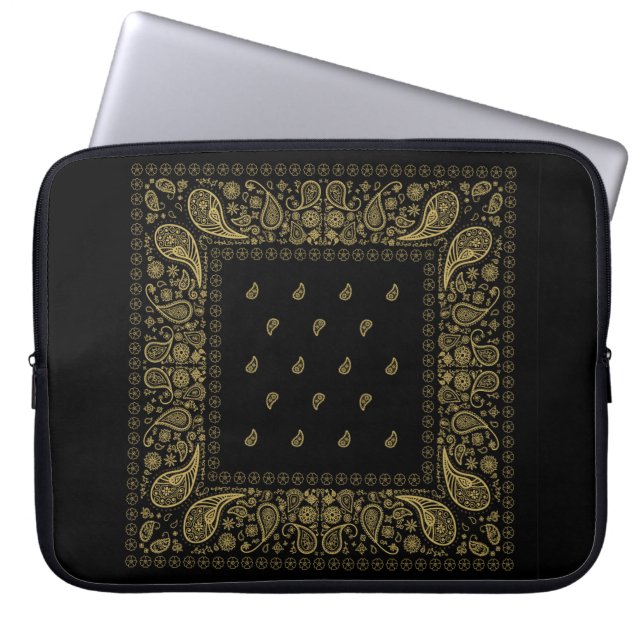 Design för Guld och svart Paisley Laptop Fodral (Framsidan)