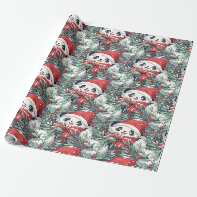 Design för julpanda presentpapper (Utrullad)