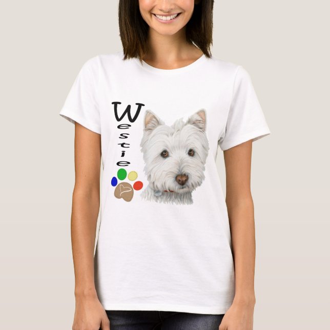 Design för konst för tryck för Westie hundtass T-shirt (Framsida)