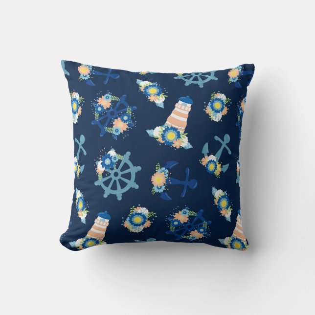 Design för ljussken för Cute Blommigt Nautical Blu Kudde (Framsida)