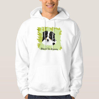 Design för löv för australian shepherd~Black Tri Tröja Med Luva