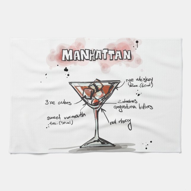 Design för Manhattan drinkrecept Kökshandduk (Horisontell)
