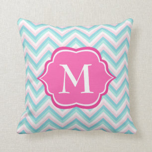 Design för Monogram för vit för Aquablåttsparr Kudde