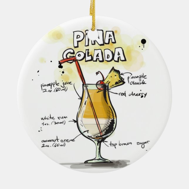 Design för Pina Colada drinkrecept Julgransprydnad Keramik (Baksidan)