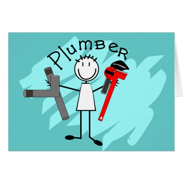 Design för rörmokarepinneperson hälsningskort (Framsidan Horizontal)