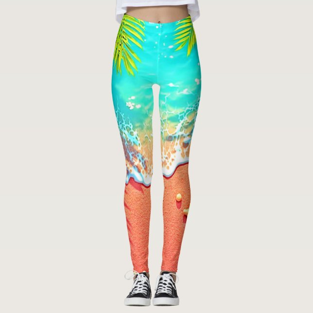Design för rosa sandstrandparadis leggings (Framsida)