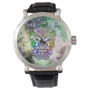 Design för skalle för regnbågeGoth socker Armbandsur