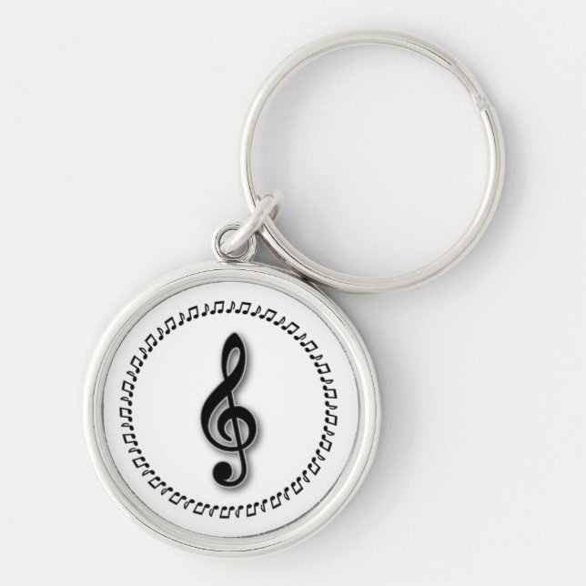 Design för treble Clef Music Rund Silverfärgad Nyckelring (Framsidan)