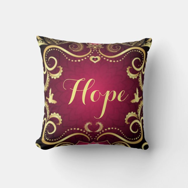 Design för tryck för Burgundy guld- hoppmönster Kudde (Framsida)