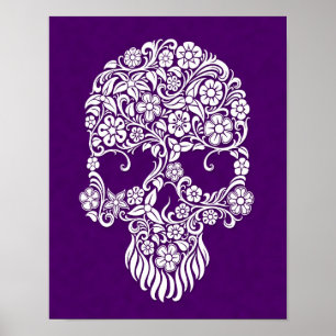 Design för vitblomma- och Vinesskalle på lilor Poster