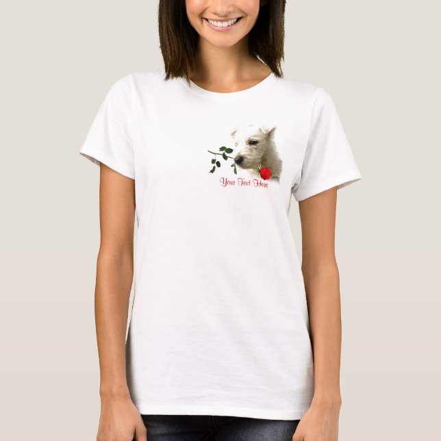 Design för Westie röd rosvalentin Tee Shirt (Framsida)