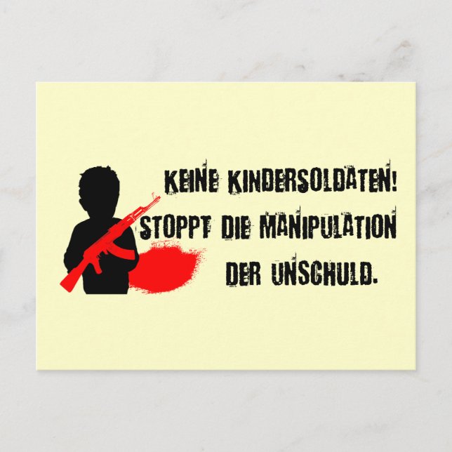 Design für Kinderrechte: Keine Kindersoldat en! Vykort (Framsida)