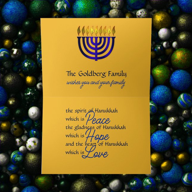 Design Inside Hanukkah-kort Scrolly Guld Helgkort (Skapare uppladdad)