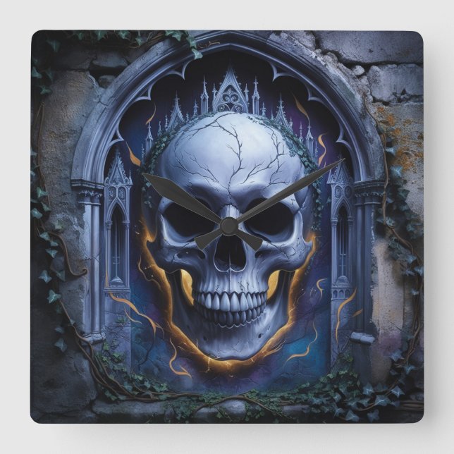 Design-klocka för gotisk skull fyrkantig klocka (Framsida)