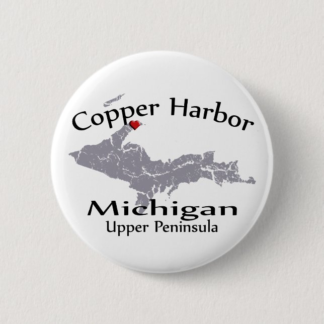 Design-knapp för Copper Harbour Michigan Heart Kar Knapp (Framsida)