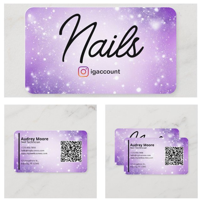 Design Lila Professionell-kort QR-kod Nagel Tech Visitkort (Design Purple Professional Card QR Code Nail Tech
)