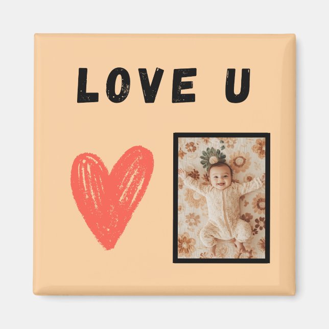 Design LOVE U cœur avec photo personnalisable  Magnet (Framsidan)