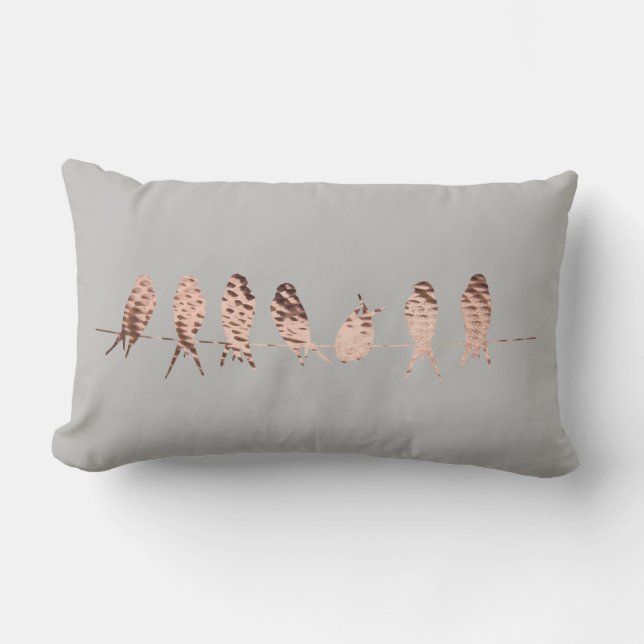 Design med kopparfåglar på trådkonst | Pillows Lumbarkudde (Framsida)