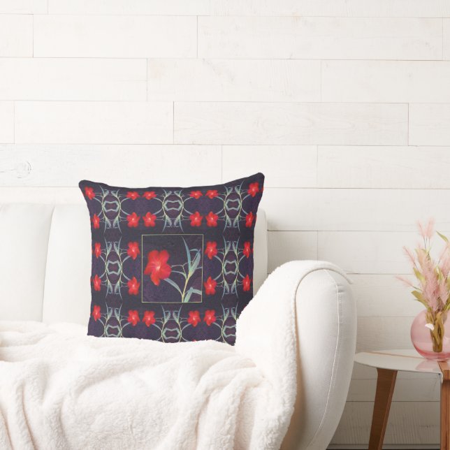 Design med Röda blommor och Löv Kudde (Soffa)