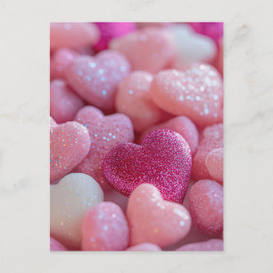 Design med rosa glitterhjärtan Alla hjärtans dag-k Vykort