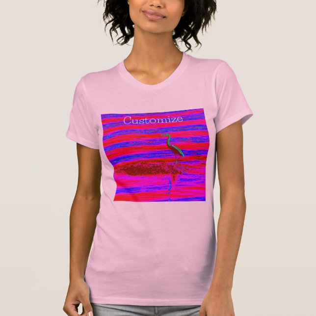 Design med rosa soluppgångs häger t shirt (Framsida)