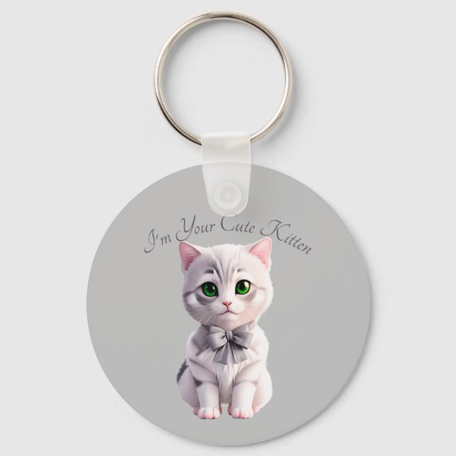 Design med söt grått-kattunge nyckelring (Framsida)