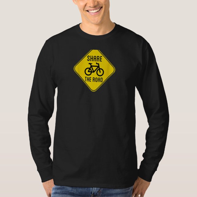 Design På Bakre Delad Vägen Skylt Med Cykel T Shirt (Framsida)