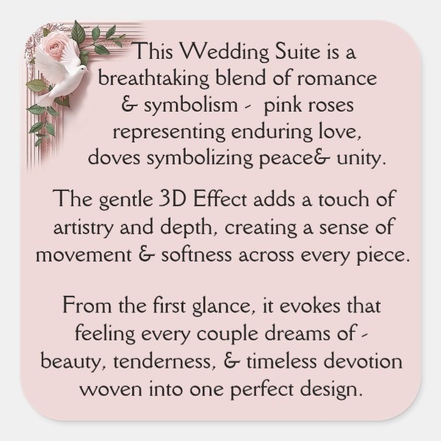 Design Pink Roses & Doves Fyrkantigt Klistermärke (Framsida)