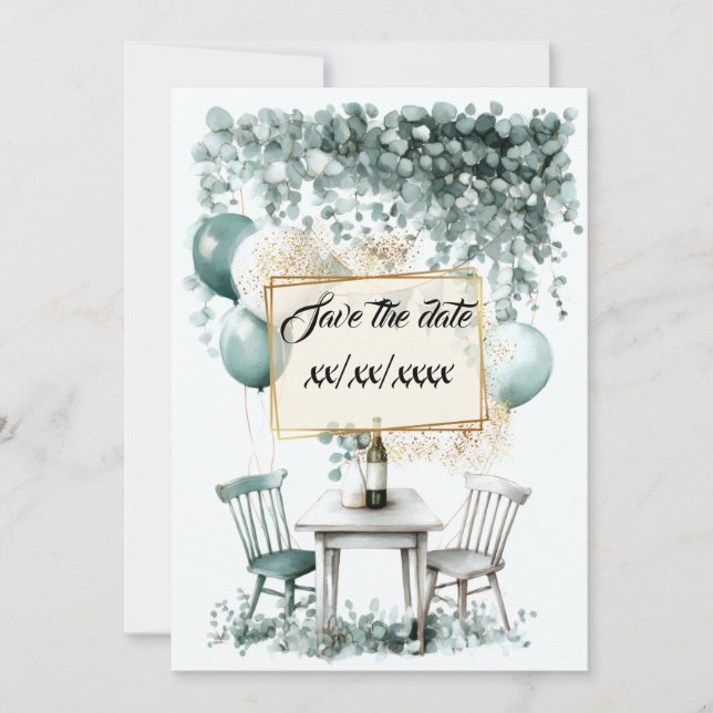 Design save the date vert sauge à personnaliser inbjudningar (Framsida)