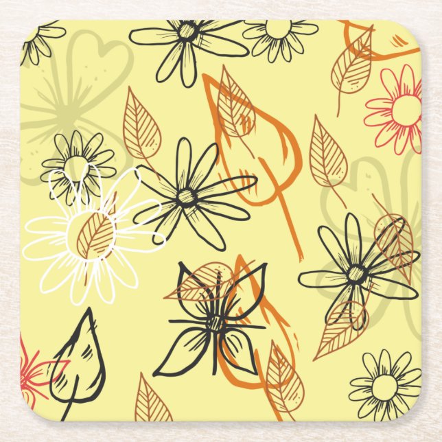 Design-skiss för Cute Blommigt Underlägg Papper Kvadrat (Framsidan)