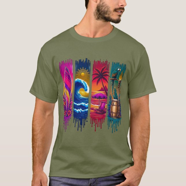 Design Surf et Plage Éléments Tropicaux Effet Coul T Shirt (Framsida)