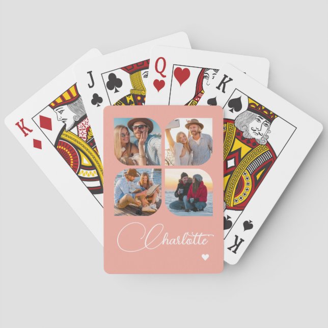 Design Your Own 4 Photo Personalized Name Casinokort (Baksidan)