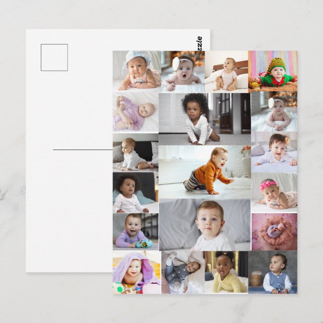 Designa din egen 19-foto collage  vykort (Fram/baksida)
