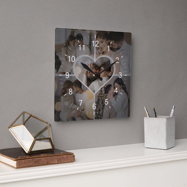 Designa Din Egen 5 Fotoskollage Fyrkantig Klocka (Kontor)