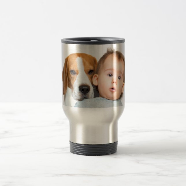 Designa din egen baby- och husdjursfoto-mugg resemugg (Center)
