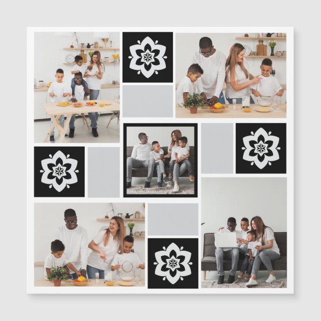 Designa Din Egen Blommig 5 Fotosammanställning Magnetisk Inbjudningskort (Framsida)