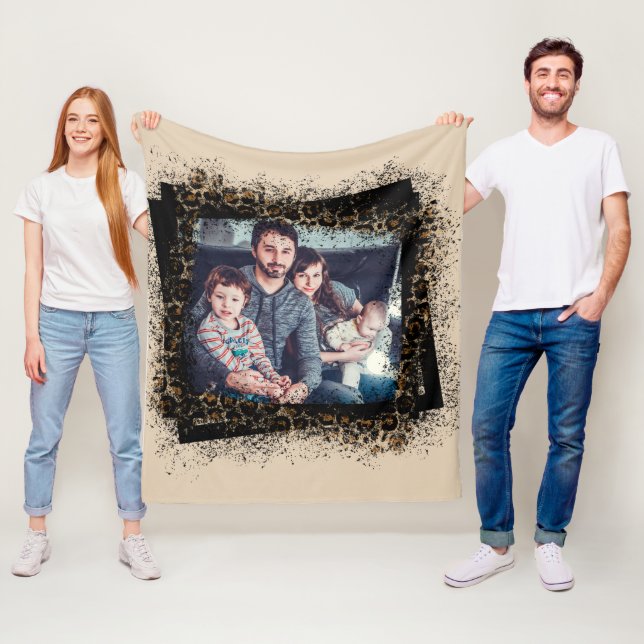 Designa din egen leopardram familjefoto fleecefilt (På plats)