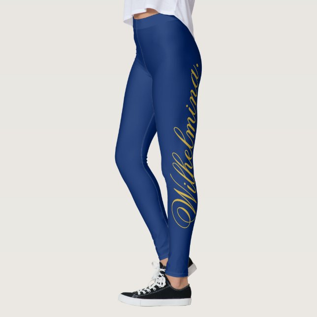 Designa Ditt Eget Namn på Stilrent Marinblå Leggings (Vänster)