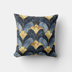 Designad för Blue and Guld Art Deco Kudde