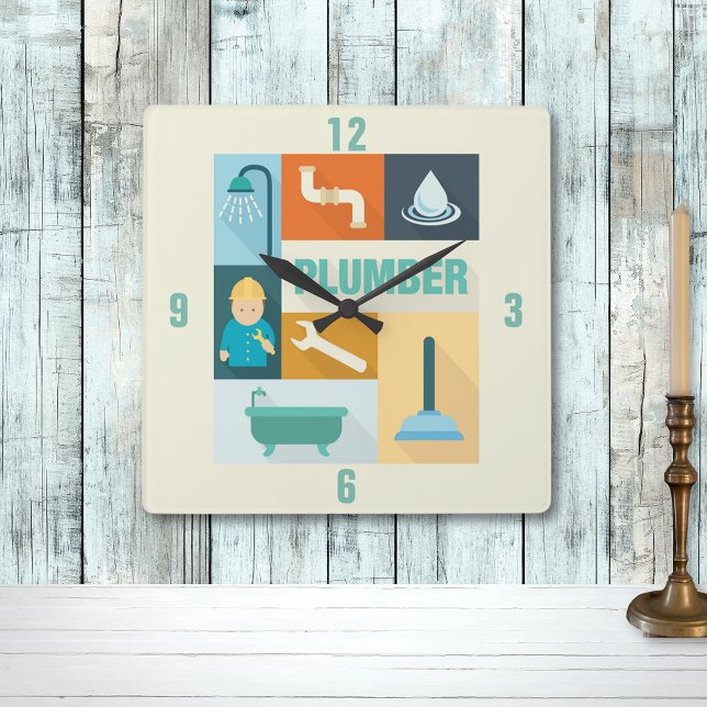 Designad för professionell Plumber Iconic Fyrkantig Klocka (Skapare uppladdad)