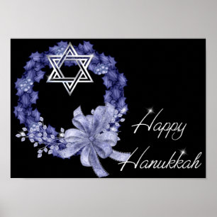 Designad utskrift av Lycklig Hanukkah Blue Wand St Poster