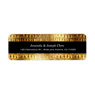 Designer Alligator Crokodile Skin Shiny Guld Black Returadress Etikett