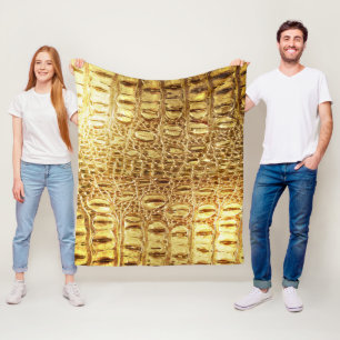 Designer Alligator Crokodile Skin Shiny Guld Fleecefilt