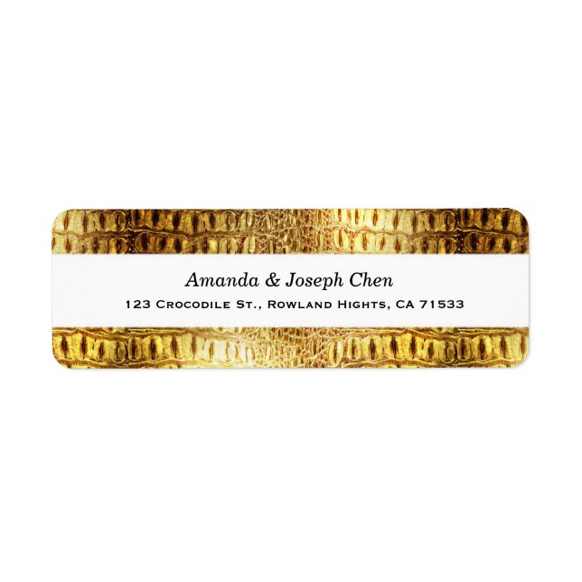 Designer Alligator Crokodile Skin Shiny Guld White Returadress Etikett (Framsidan)