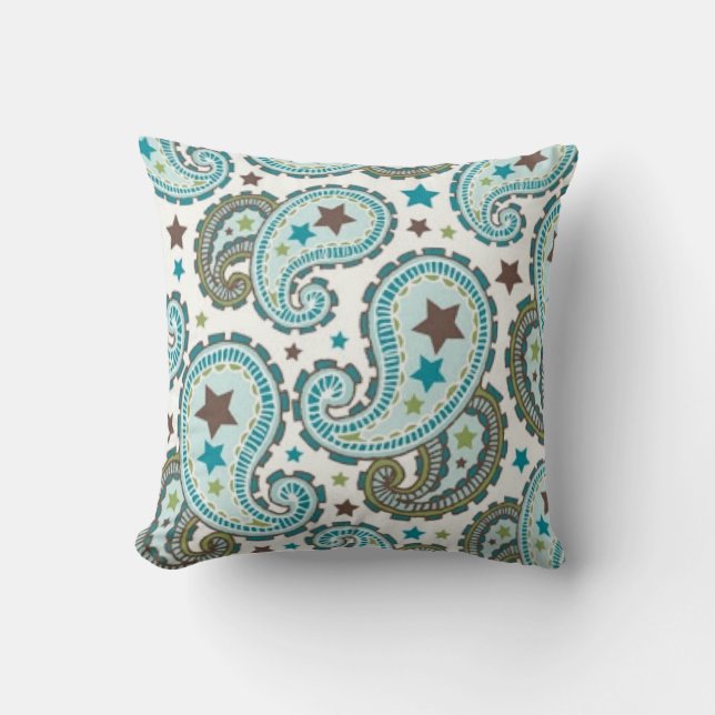 Designer Aqua och Sage Paisley Dekorativ kudde (Framsida)